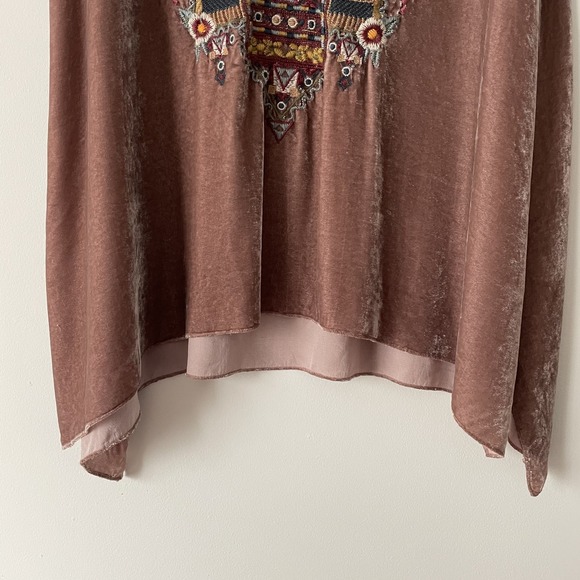 Johnny Was Cherelle Velvet Embroidered Drape Tunic Top Size L Silk Boho Hippie - Picture 8 of 15